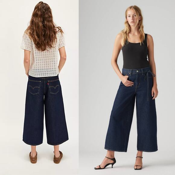 NEW Free People x Levi's XL Culotte Dark Blue Wash Shaded View Jeans Size 25 / 4 - Picture 2 of 12